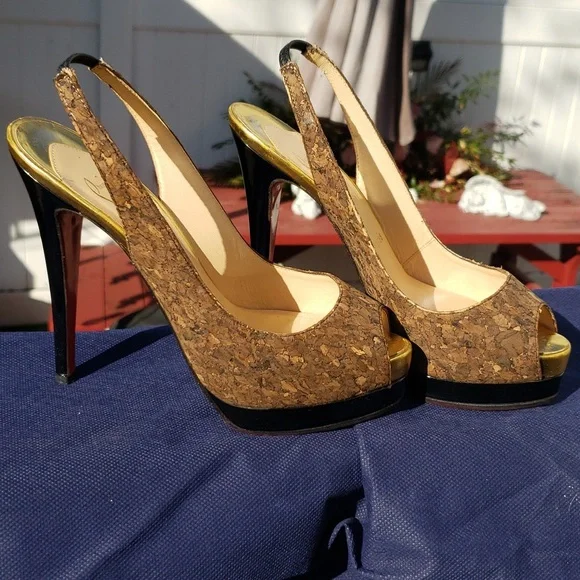 Authentic Christian Louboutin Cork Slingback sz 37 1/2 - Picture 3 of 9
